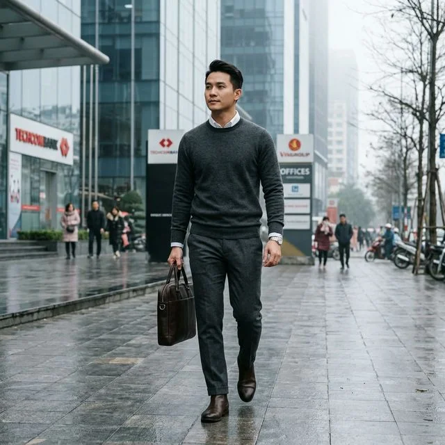 Gợi ý phối đồ nam — Ấm áp, phong cách — công sở ngày gió mùa