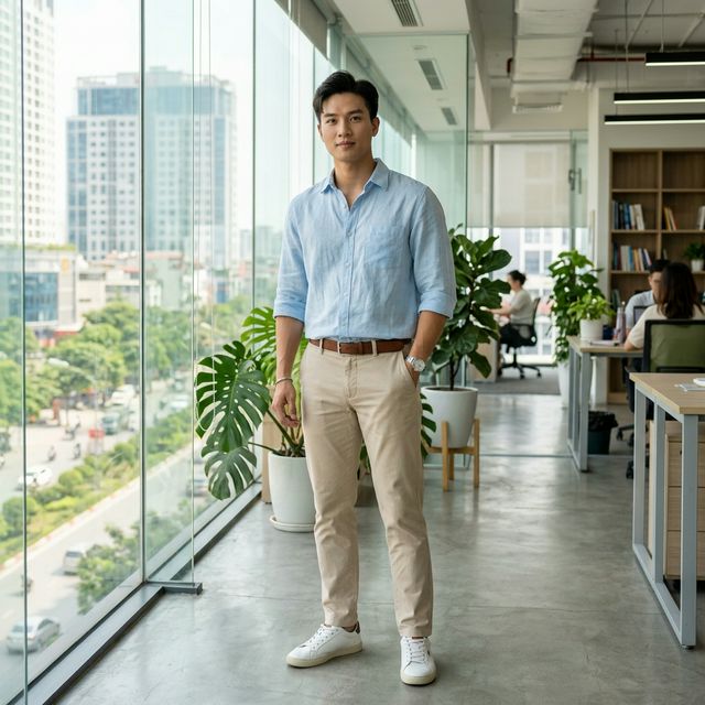 Gợi ý phối đồ nam — Gọn gàng, thanh lịch nơi công sở, luôn mát mẻ giữa ngày nắng nóng