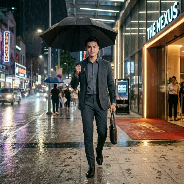 Gợi ý phối đồ nam — Thanh lịch không sợ mưa — tham dự tiệc trong ngày mưa ấm