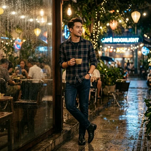 Gợi ý phối đồ nam — Lãng mạn trong mưa — buổi tối nhiệt đới đặc biệt