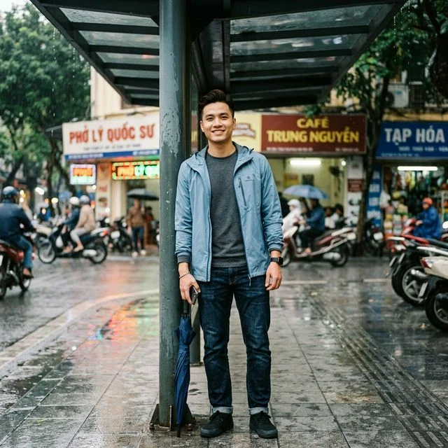 Gợi ý phối đồ nam — Năng động và ấm áp khi tụ tập bạn bè trong ngày mưa