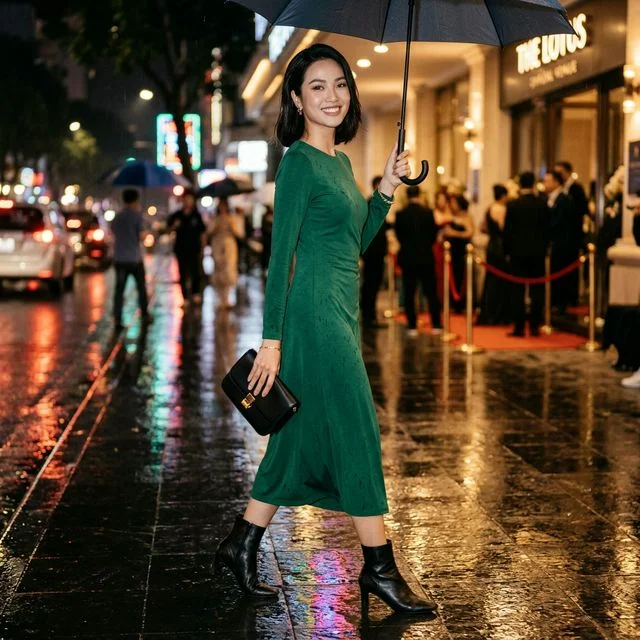 Gợi ý phối đồ nữ — Thanh lịch không sợ mưa — tham dự tiệc trong ngày mưa ấm