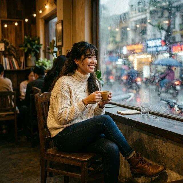 Gợi ý phối đồ nữ — Năng động và ấm áp khi tụ tập bạn bè trong ngày mưa